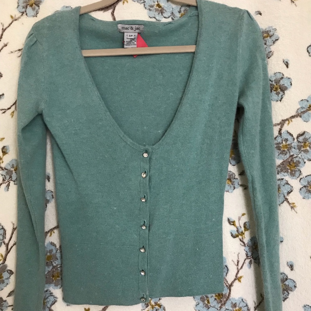 Soft sea foam green cardigan w/ rhinestone buttons